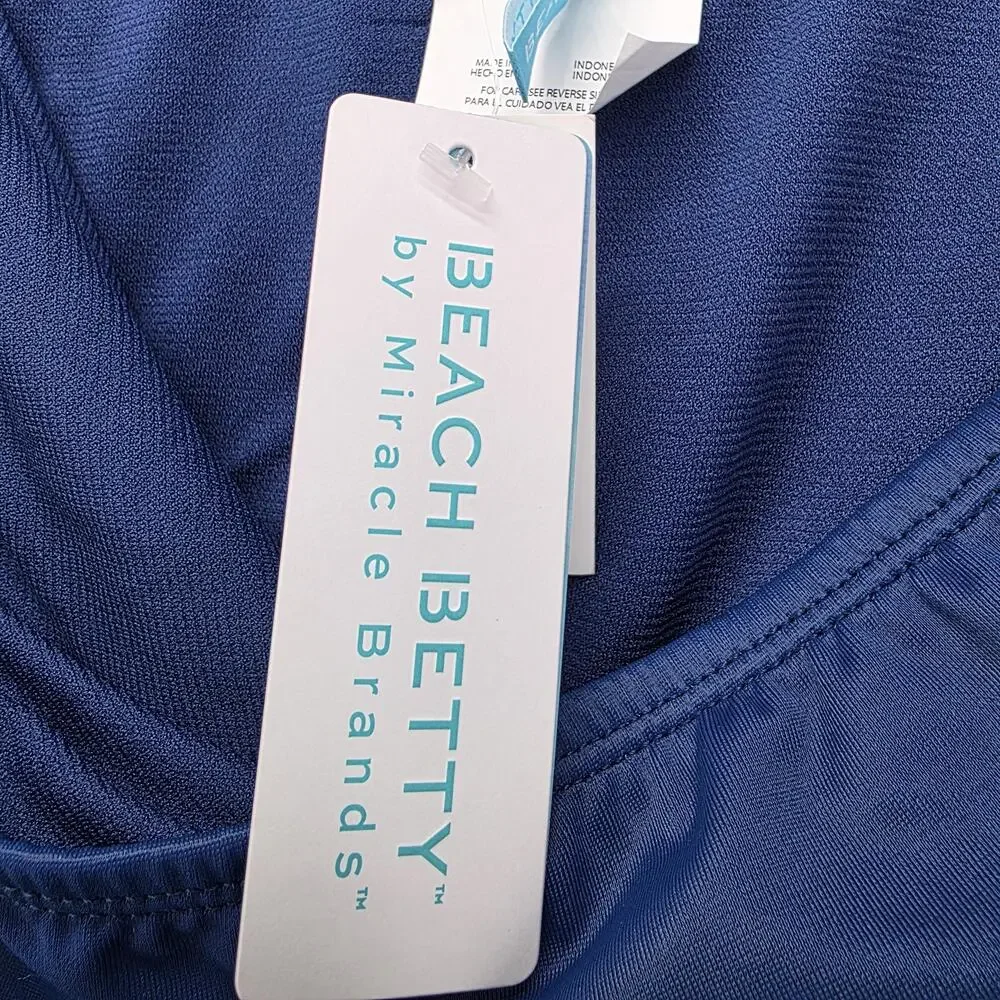 Beach Betty Bikini Bottom Womens 2X Blue High-Waisted Lined Drawstring Stretch